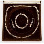 Boxed suite of silver jewellery, flat link neck chain,