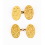 A pair of 15ct oval link cufflinks, monogrammed, weight approx 9.