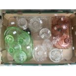 Dressing table sets, pink and green and clear glass,