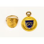 Cricket Medal: A 9ct gold enamelled, hallmarked and inscribed cricket medal,