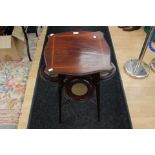 Edwardian tea table with drop down shelves and inlay,