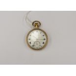 A 9ct gold J W Benson pocket watch, white enamel dial, numerals, subsidiary dial, George VI,