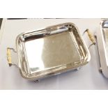 A pair early 20th Century silver-plate and copper rectangular serving dishes /bain marie,