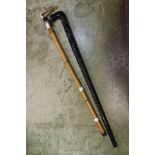 A pair of walking sticks; an ebony cane with an elephant handle,