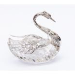 A silver and crystal swan, the head,