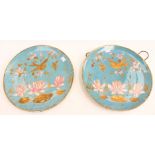 A Victorian aesthetic blue hand painted pair of chargers,