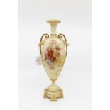 A Royal Worcester blush ivory two handled vase, floral hand painted sprays,