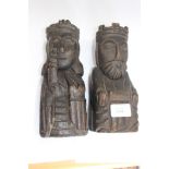 A pair of carved oak Royal figures,