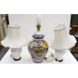 A 20th century table lamp, hand painted,