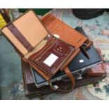 A leather medium sized case 1940's (sides damaged and handle broke);