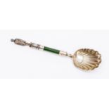 Maori sugar spoon, cast terminal, Maori jade handle,