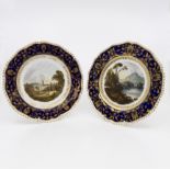 A pair of Derby Bloor dessert plates, scene painted with Warwick Castle,