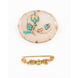 A Victorian 9ct gold and agate brooch set turquoise and pearl together with a 9ct gold brooch set