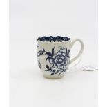 An uncommon Worcester blue and white coffee cup, decorated with 'The Scalloped Peony' pattern,