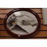 Early 20th Century oval framed Japanese pictures (2)