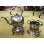 Early 20th Century plated water kettle on stand along with plated stove