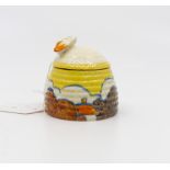 Clarice Cliff for Newport Pottery, a small Orange Autumn beehive honey pot, Bizarre marks, 7.