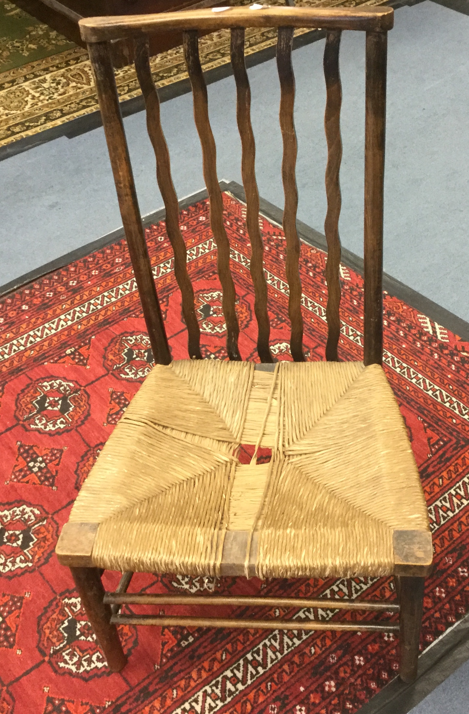 A Edwardian beech rush seated side chair,