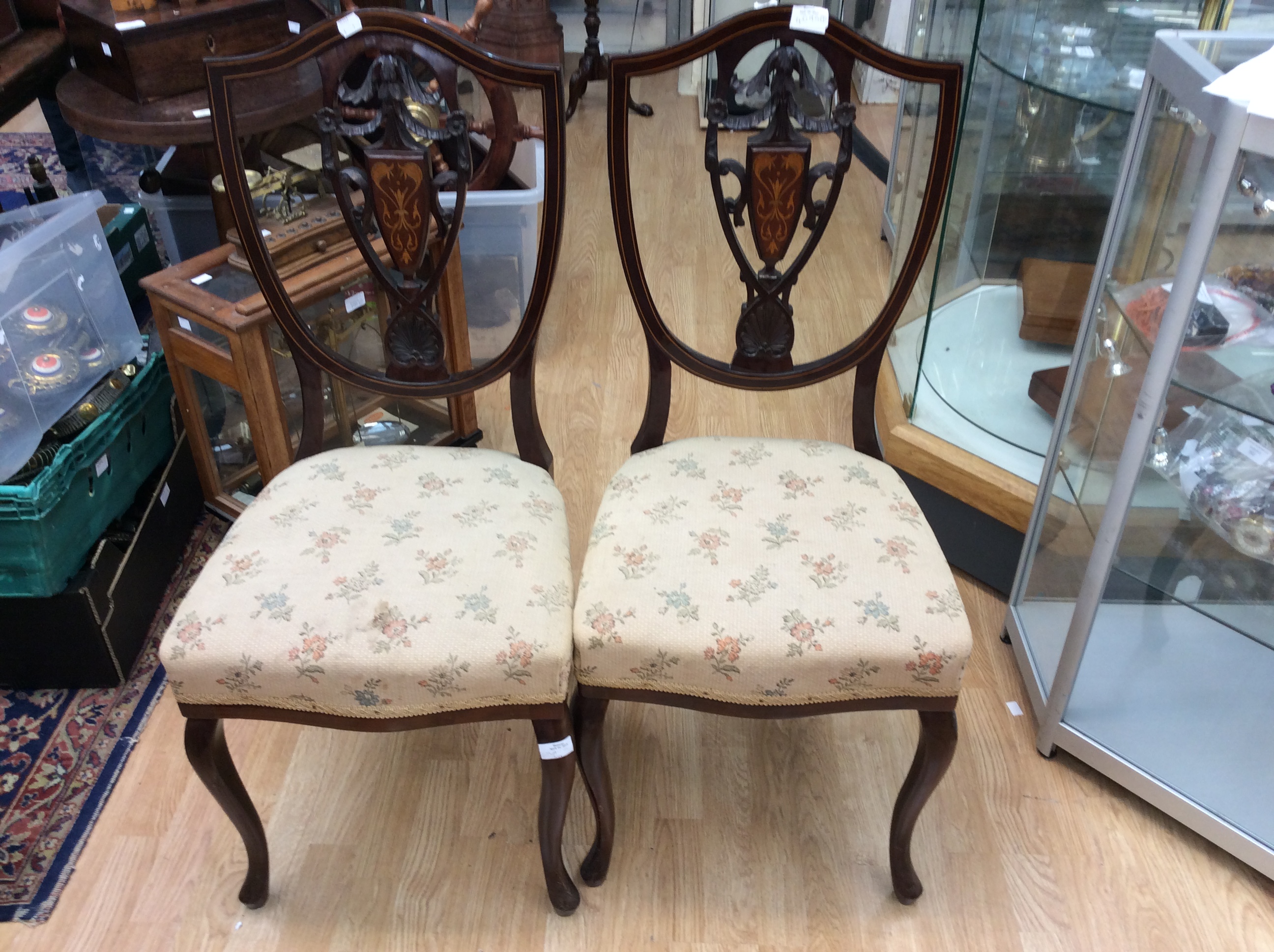 Edwardian salon suite, seven in all, two seater, two arm chairs and four single chairs, - Image 2 of 3