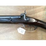 12 Bore persussion Cap Double Barrel Shotgun. 28.5 inch barrels. Lock marked "Mortimer & Son".