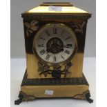 Early 20th CEntury French brass mantle clock with gilt bronze decoration, Roman numerals,