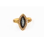 An Victorian 18ct gold cameo and seed pearl set ring,