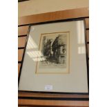 Two framed etchings, one by W.