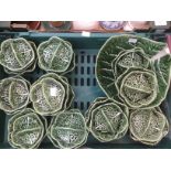 Soup bowl and soup dishes with lids, in the shape of cabbages, no makers name,