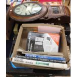 Two boxes of watch makers machine parts and books from a watch makers workshop together with a