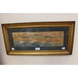 A late 19th Century Japanese cork picture, giltwood framed,