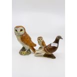 Two J Beswick barn owls and a pigeon