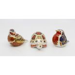 Royal Crown Derby paperweights with silver stoppers: Robin,