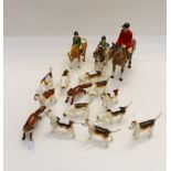 BESWICK: Hunting scene including man on horse, two foxes, two children on ponies,