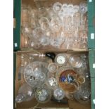 Two boxes of assorted glassware, including cut glass drinking glasses,