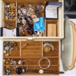 Collection of costume jewellery in box and a mid 20th Century cased faux pearl necklace