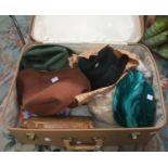 A collection of vintage hats (ladies and gents) together with an Egyptian leather purse WWII circa,
