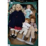 Three porcelain collectors dolls and one cloth doll (4)