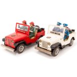 Nomura: An unboxed TN Toys (Nomura), Japanese tinplate, battery operated Police Jeep, fully