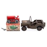 Triang: Triang Minic US Army Jeep, tinplate, clockwork, working, along with Triang Minic Tractor,