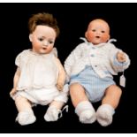 Armand Marseille: An Armand Marseille bisque head baby doll, with sleeping eyes, finger damage,