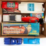 Tinplate: A collection of assorted tinplate and plastic vehicles to include: Shanghai Bus, Sedan,