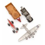 Dinky: A collection of four Dinky vehicles, including Long Range Bomber, Hay Trailer, Breakdown