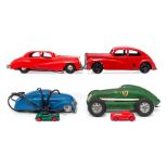 Tinplate: A collection of vintage tinplate and plastic cars including Mettoy and Triang etc (6)