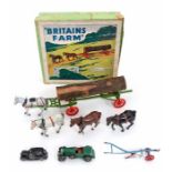 Britains: A boxed Britains Farm set, Timber Carriage, 12F, comprising of six horses pulling a tree