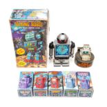 Tinplate: A collection of assorted tinplate to include: 'The Gang of Five' robot set, Sonic, Machine