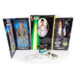 Star Wars: A boxed Luke Skywalker in Bespin Fatigues, 12" figure, together with a boxed Han Solo and