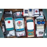 Tinplate: A collection of tinplate battery operated police vehicles to include Daiya, Yonezawa,