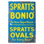 Spratt's: A blue and yellow enamelled sign, 'Spratt's Bonio The Bone-Shaped Biscuit, Spratt's Oval