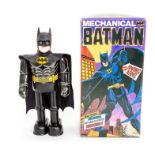 Billiken: A boxed Billiken, Mechanical Batman, 1989, swing arms, wind-up, complete with key, working