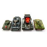 Tinplate: A collection of battery operated army tanks by Masudaya, Yonezawa and Nomura together with